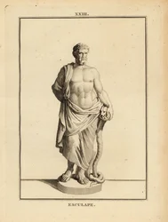 Asclepius, Griekse god van de geneeskunde met een door een slang omwonden staf