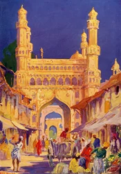 Bij de Char Minar in Hyderabad, ca. 1948