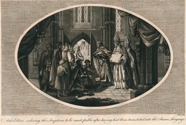 Athelstan beveelt de publicatie van de vertaalde geschriften in het Angelsaksisch, 930s