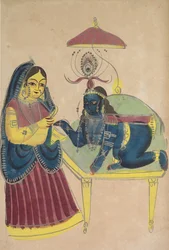 Baby Krishna vraagt om boter van Yashoda, 1800s