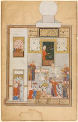 Bahram bezoekt het Witte Koepelpaviljoen recto, deel van Khamsa van Nizami, Haft Paykar..., ca. 1560-15