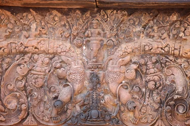 Banteay Srei Tempel in Angkor, Cambodja. Fijn uitgesneden, Siem Reap, Cambodja