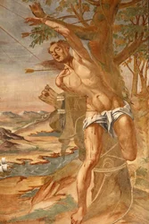 Basiliek van Santa Caterina, Galatina, Apulië, Fresco in de klooster, Geschilderd door Br. Joseph van Gravina in 1696, Galatina, Italië