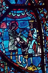 Baudoin vertelt Karel de Grote over de dood van Roland, glas-in-lood, Kathedraal van Chartres, 1194-1260