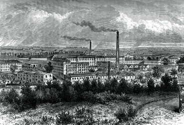 Bessbrook Mills en dorp, County Armagh, Ierland, ca. 1880