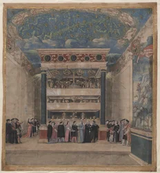 Paleis van Binche tijdens de festiviteiten in augustus 1549, 1549