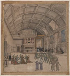 Paleis van Binche tijdens de festiviteiten in augustus 1549