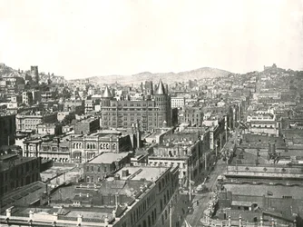 Vogelperspectief vanaf de toren van het Chronicle Building, San Francisco, VS, 1895