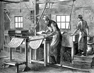 Blokdrukkers aan het werk, ca. 1880