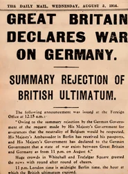 Groot-Brittannië verklaart Duitsland de oorlog, 1914