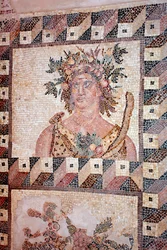 Buste van de lente - Detail van het paneel van de vier seizoenen - Paphos mozaïeken, Huis van Dionysos - Einde van de 2e eeuw na Christus - Cyprus