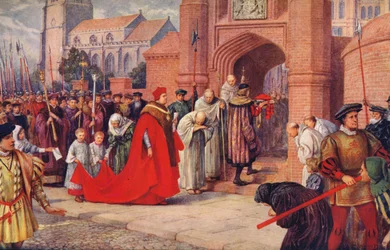 Kardinaal Wolsey mogelijk binnenkomend in Hampton Court Palace, 1917