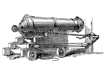 Carronade, kort stuk scheepsgeschut met grote kaliberkamer, zoals een mortier, ca. 1884