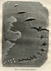 Hemelse metamorfose: De droom van een jong meisje dat naar de maan kijkt, die verandert in een paddenstoel, paraplu, vleermuis... en uiteindelijk in een tank van de Grote Beer (laatste tekening door Jean-Isidore Gerard, alias J.J. Grandville)