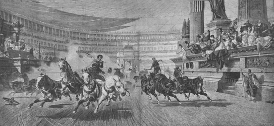 Wagenrennen in het Circus Maximus in Rome, 19e eeuw