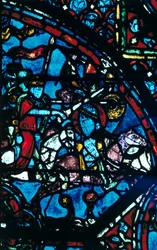 Karel de Grote vecht tegen de Saracenen, glas-in-lood, Kathedraal van Chartres, Frankrijk, ca. 1225
