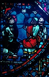 Karel de Grote kijkt naar de Melkweg, glas-in-loodraam, Kathedraal van Chartres, Frankrijk, ca. 1225