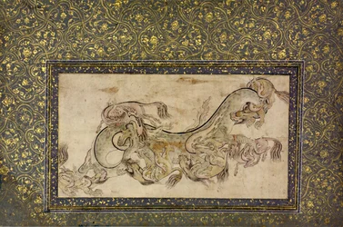 Chilins Chinese Chimerische Wezens Vechtend met een Draak