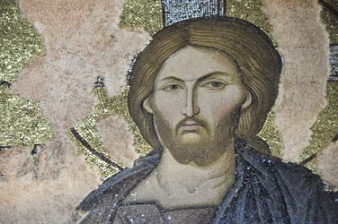 Christus Pantocrator (in glorie) Fresco in 11e eeuwse Saint Saviour in Chora kerk (Kariye Camii), Istanboel, Turkije
