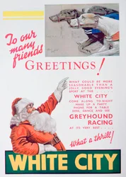 Kerstadvertentie voor de White City windhondenbaan, Londen