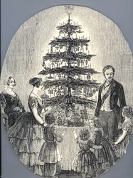 Kerstmis met koningin Victoria, prins Albert, hun kinderen en de moeder van koningin Victoria, in 1848