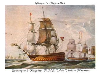 Codringtons vlaggenschip, H.M.S. Asia, voor Navarino, 1936