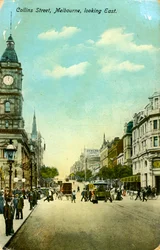 Collins Street, kijkend naar het oosten, Melbourne, Victoria, Australië, ca. 1900s