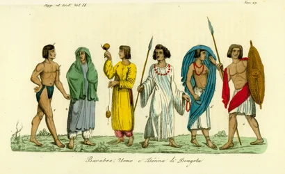 Kostuums van mannen en vrouwen van het Nubische volk (Barabra) van Dongola (Dunqulah)