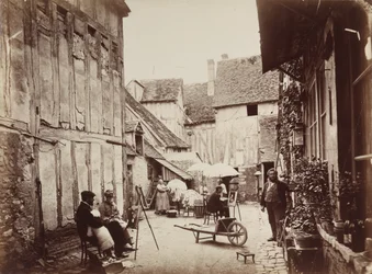Binnenplaats met schilders, late 1860s