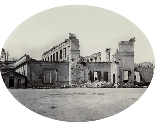 Beschadigd gebouw in Sebastopol na de Krimoorlog, Krim, jaren 1850