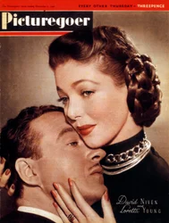 David Niven 1910-1983 en Loretta Young 1913-2000, acteurs, 1946