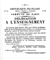 Delegatie aan het Onderwijs, uit Franse politieke posters van de Parijse Commune, mei 1871