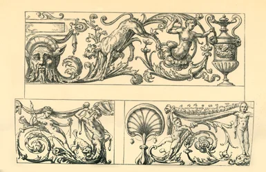 Ontwerpen voor groteske fries, 16e eeuw, 1881
