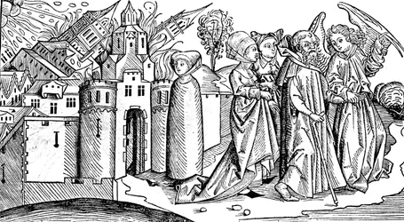 Vernietiging van Sodom en Gomorra door aardbeving, 1493
