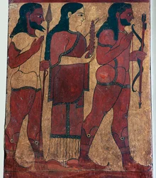 Detail van een Etruskische muurschildering met Ceres en haar bedienden, 6e eeuw v.Chr.