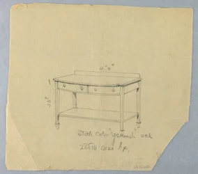 Tekening, Ontwerp voor serveertafel met twee laden en convex front, 1900-05