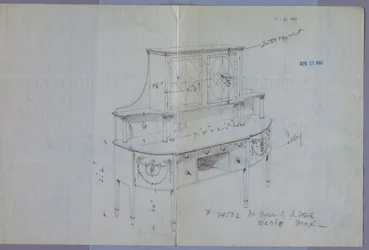 Tekening, Ontwerp voor Dressoir met Glazen Deurkast Boven