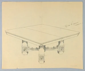 Tekening, Ontwerp voor een Rechthoekige Eettafel op Bolpoten