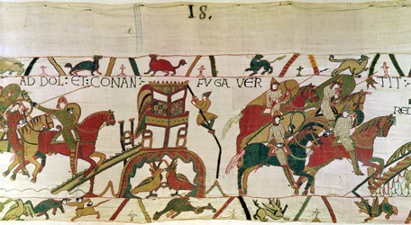 Hertog Conan vlucht uit Dol met de ridders van hertog Willem in achtervolging, Tapijt van Bayeux