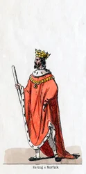 Hertog van Norfolk, kostuumontwerp voor Shakespeares toneelstuk, Henry VIII, 19e eeuw