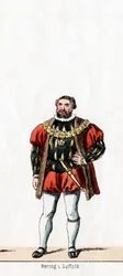 Hertog van Suffolk, kostuumontwerp voor Shakespeares toneelstuk, Henry VIII, 19e eeuw