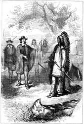 Edward Winslows bezoek aan Massasoit, 17e eeuw ca. 1880