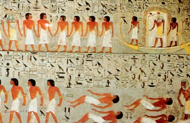 Egyptische tombe, processie van de kroon, Thebe, Egypte