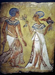 Egyptisch schilderij van een jonge man en vrouw