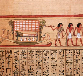 Egyptische papyrus die het brengen van de mummie naar de necropolis toont, 13e eeuw v.Chr.
