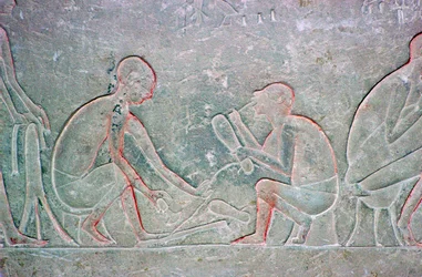 Egyptisch reliëf met schoenmakers, 14e eeuw v.Chr.
