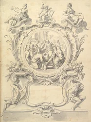 Uitgebreid ingelijste rondeel van Christus die de voeten van de apostelen wast, na 1800