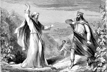 Elia, profeet uit het Oude Testament, die Achab, afgodische koning van Israël, in de wijngaard van Naboth veroordeelt