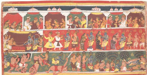 Ontmoetingen in Mathura: Pagina uit een verspreide Bhagavata Purana, ca. 1700
