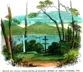 Engelse en Russische begraafplaats, in Nagasaki, verzekerd door verdrag, november 1855, 1856